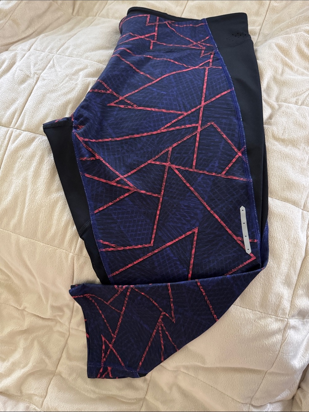 Champion Black capri leggings with Purple and Coral print on legs. Athletic wear